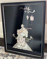 Full view of framed mother-of-pearl geisha inlay artwork