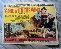 Full front view of 1954 Gone With The Wind window card showing artwork and overall condition