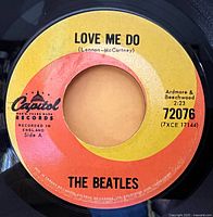 A-side label Love Me Do showing Capitol swirl, catalogue number 72076
