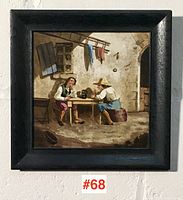 Front view of framed Creil-Montereau tile showing full scene and frame