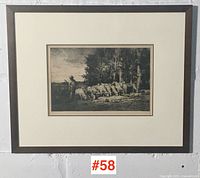 Full view of framed etching