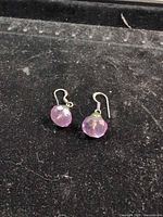 Full view of both earrings showing amethyst and jade beads