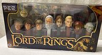 Front view of sealed Lord of the Rings PEZ Collector’s Series box displaying seven character dispensers