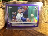Front of Bobby Witt Jr. Topps Chrome Purple rookie card