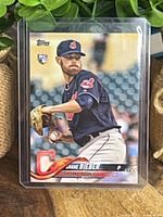 Front of 2018 Topps Shane Bieber rookie card in sleeve