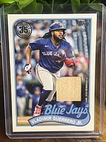 Front of Vladimir Guerrero Jr. relic card showing bat fragment