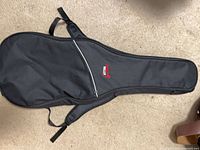 Front view of black guitar gig bag showing zipper and Winzz logo