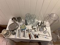 Overall view of all kitchenware items laid on table