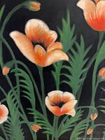 Close-up of painted orange poppies and foliage