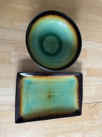 Top view of both ceramic pieces showing glaze pattern and colors