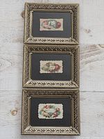 Front view of all three framed Valentine cards stacked vertically