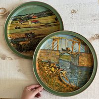 Both Van Gogh metal trays front view showing artwork and size comparison