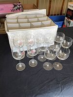 Overall lot showing all wine glasses and storage case