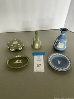 Group shot of all five Wedgwood jasperware pieces