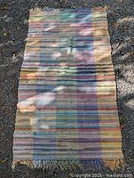 Full view of rug runner showing entire length and stripe pattern