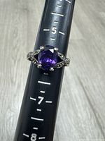 Top view of ring on mandrel showing size 5.5 and stone