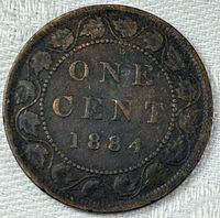 1884 Canadian one-cent coin reverse showing date