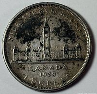 Obverse showing Parliament Building and inscriptions