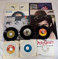 Group shot of six LPs and six 45s