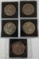 Five Manitoba 1970 Provincial Flower coins obverse designs in holders