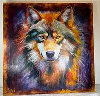 Front view of wolf oil painting signed Segrif