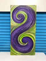 Front view showing full abstract swirl painting