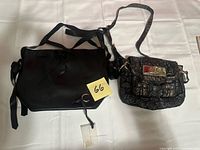 Two handbags side by side showing design, material and hardware details