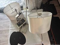 Both lamps with shades, backplates, cords and gooseneck lights visible