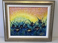 Front view of framed oil painting showing composition and frame detail