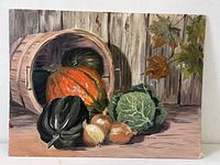 Front view of painting showing still-life composition and artist signature