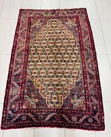 Full view of Persian Hamadan rug showing entire design and borders
