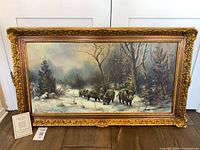 Full view of framed painting, certificate visible