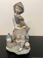 Front view of Lladró figurine showing girl, dog, lantern, honey jar