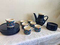 Full set: teapot, six cups, six plates, four saucers, creamer
