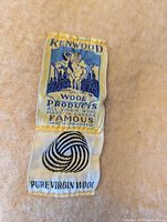 Close-up of Kenwood label on wool blanket