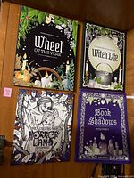 Front covers of all four adult colouring books