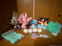 Group of all bath items on shelf