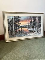 Full view of framed painting showing landscape scene