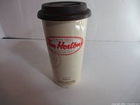 Front view showing Tim Hortons logo and overall mug design