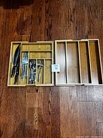 Overall lot with two bamboo organizers and assorted cutlery