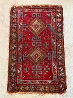 Full view of rug front showing overall design and condition
