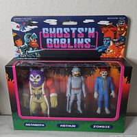 Front of sealed Ghosts 'N Goblins ReAction 3-pack showing figures and artwork