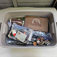 Overall tote and mixed bead supplies visible