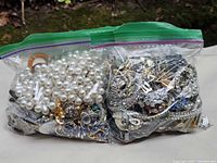 Two gallon zip bags filled with assorted costume jewelry
