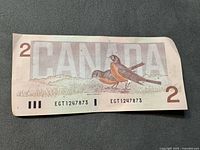 Reverse with two American robins and large CANADA text, serial visible