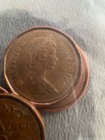 Stack of Canadian cents showing Queen Elizabeth II obverse