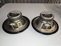 Two speakers rear view showing frames and terminals