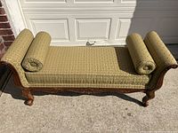 full view of bench with bolster pillows