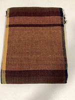 Front view of folded throw blanket showing plaid weave