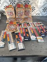 All pencil and eraser packs arranged on counter